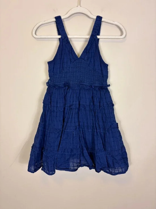 Zara Girls' Cobalt Blue Smocked V-Neck Tiered Sundress Girl’s 11-12 Years - Picture 1 of 6